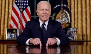 El presidente de EEUU, Joe Biden, en su discurso televisado desde la Casa Blanca, en Washington DC, a 19 de octubre de 2023.