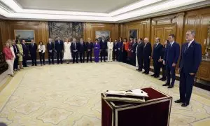 Los 22 ministros del nuevo Gobierno de Pedro Sánchez prometen sus cargos ante el rey Felipe VI en el Palacio de la Zarzuela, a 21 de noviembre de 2023.EFE/ Chema Moya