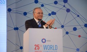 El presidente de CECA y de la Fundación ”la Caixa”, Isidro Fainé, en el congreso del Instituto Mundial de Cajas de Ahorros y Bancos Minoristas (WSBI).