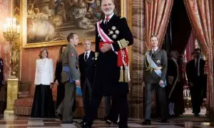El rey Felipe VI durante la recepción en la Pascua Militar, en el Palacio Real, a 6 de enero de 2024, en Madrid