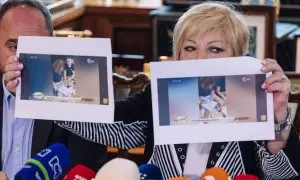 La abogada de Daniel Sancho, Carmen Balfagón, muestra unas imágenes durante una rueda de prensa, a 12 de enero de 2024, en Madrid.