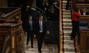 El presidente del Gobierno, Pedro Sánchez, a su llegada a una sesión plenaria, en el Congreso de los Diputados, a 30 de enero de 2024, en Madrid