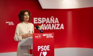 La vicesecretaria general del PSOE y ministra de Hacienda, María Jesús Montero, en Ferraz.