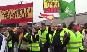 Decenas de agricultores protestan a las puertas del Ministerio antes de su reunión con Planas