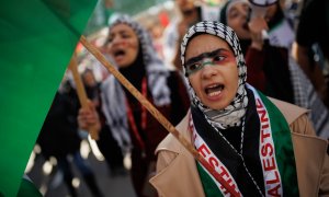Mujer palestina. Manifestación en apoyo a Palestina en Madrid