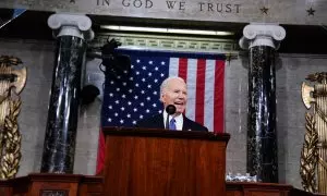 Joe Biden durante su tercer discurso del Estado de la Unión en el Capitolio.