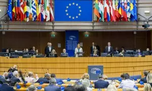 El Parlamento Europeo durante la sesión plenaria en la que se ha aprobado la reforma del mercado eléctrico, a 11 de abril de 2024.