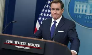 El portavoz del Consejo de Seguridad Nacional de la Casa Blanca, John Kirby, durante una rueda de prensa  en Washington, el 4 de abril 2024.