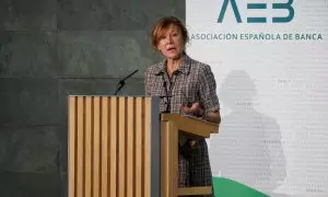 La subgobernadora del Banco de España, Margarita Delgado Tejero, interviene en la Fundación Rafael del Pino, a 22 de noviembre de 2023, en Madrid.