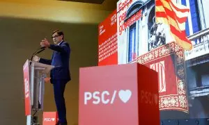 El candidat del PSC a les eleccions del 12 de maig, Salvador Illa, en un míting a Mataró.