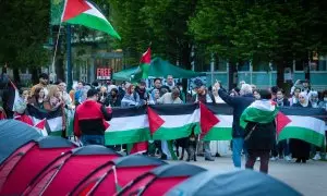 Manifestación en apoyo al pueblo palestino, en Manchester, Inglaterra, a 1 mayo de 2024.