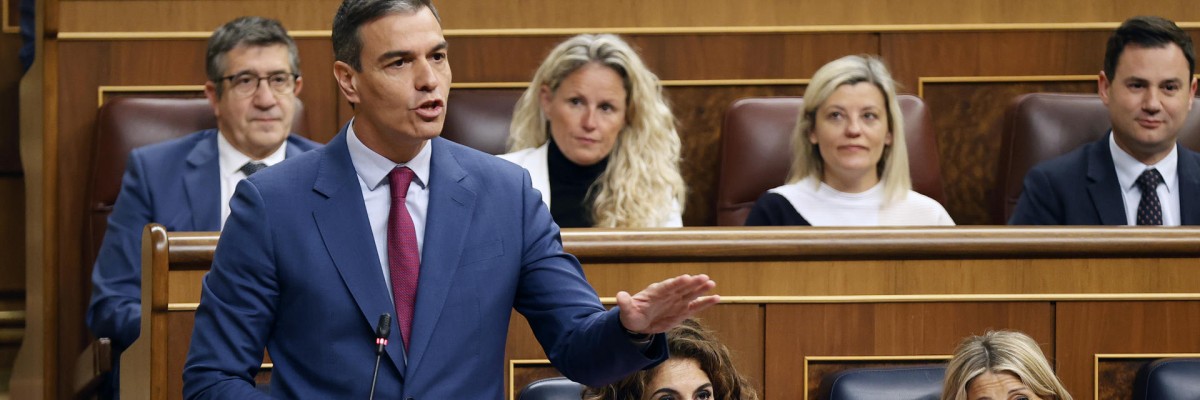 El presidente del Gobierno, Pedro Sánchez, interviene en la sesión de control al Gobierno celebrada este miércoles en el Congreso