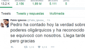 Iglesias agradece a Sánchez que reconozca su error con Podemos