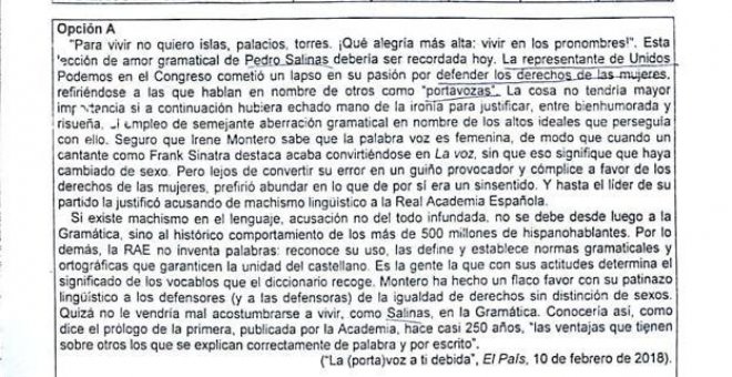 Podemos critica a la Universidad de Extremadura por utilizar en Selectividad un artículo contra Irene Montero