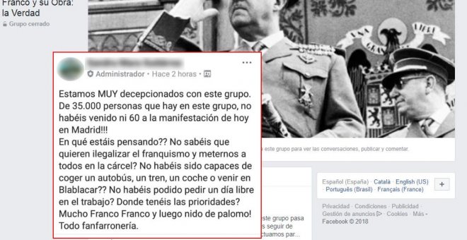 Las impulsoras de la protesta franquista del sábado regañan a sus seguidores en Facebook: "De 35.000 habéis venido 60"