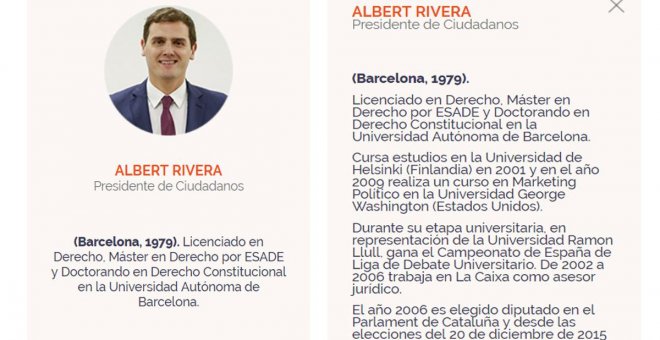 Albert Rivera sigue apareciendo como "doctorando" en la web de Ciudadanos