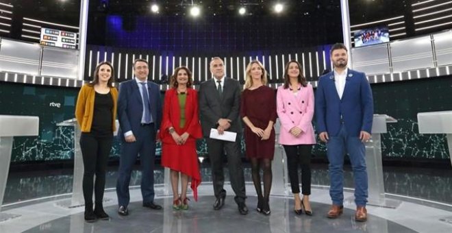 Podemos carga contra las "cloacas" en el debate a seis en TVE, pero sólo ERC le sigue