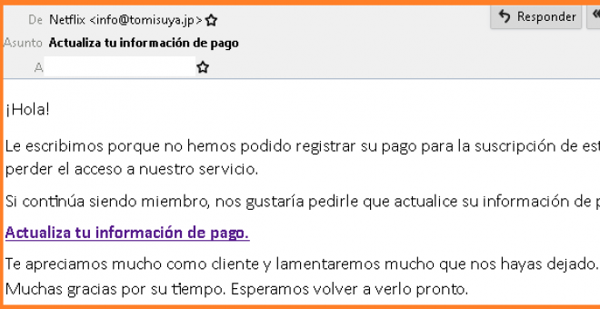 Una campaña de correos fraudulentos suplanta a Netflix y roba los datos bancarios de sus usuarios