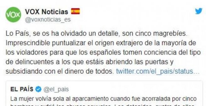 La Fiscalía denuncia por odio a Vox por acusar a magrebíes de un abuso sexual cometido presuntamente por españoles