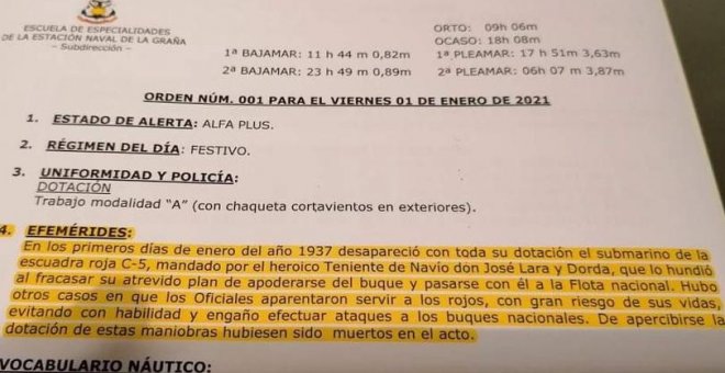 Destituido un capitán de fragata en Ferrol por celebrar el hundimiento de un submarino de la "escuadra roja" en 1937