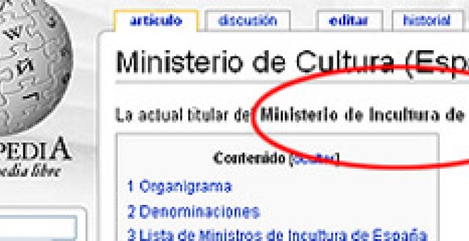 González-Sinde, "ministra de la Incultura" en la Wikipedia