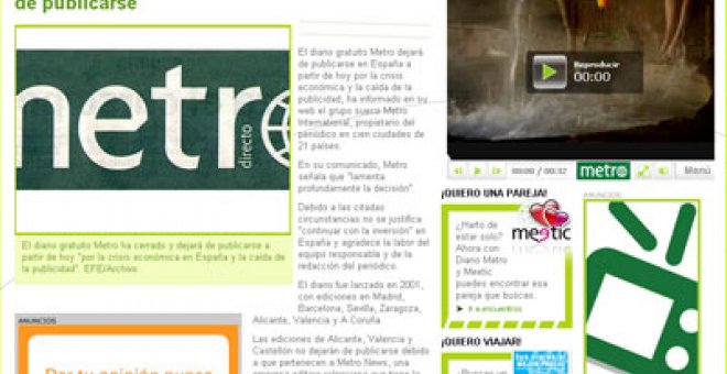 El diario Metro informa de su propio cierre con una noticia de la agencia EFE