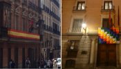 Guerra de banderas en los balcones del Ayuntamiento de Madrid a cuenta de la Fiesta Nacional