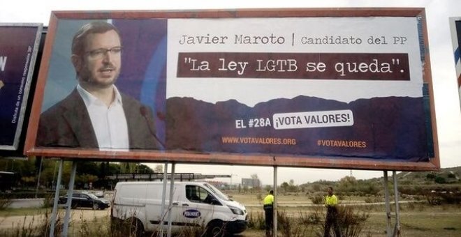 El PP pide a la Junta Electoral retirar una valla de HazteOir sobre Maroto y la frase "La ley LGTB se queda"