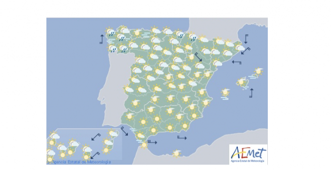 Temperaturas diurnas en descenso en la mayor parte de la Península este miércoles