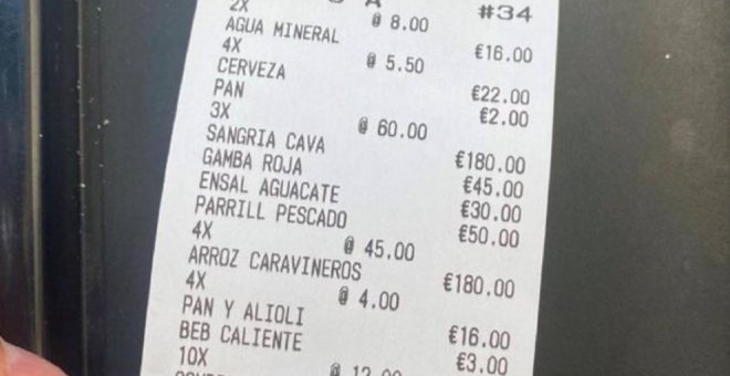 La cuenta de un bar se hace viral: 180 euros por tres sangrías