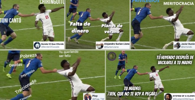 Los memes más tronchantes del agarrón de Chiellini a Saka en la final de la Eurocopa