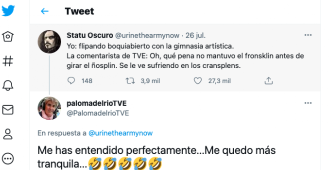 La mítica periodista de TVE Paloma del Río responde en Twitter con humor... y recibe mucho amor