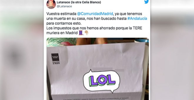 El hilo de una periodista por una carta de la Comunidad de Madrid sobre los impuestos que ha ahorrado tras la muerte de una familiar