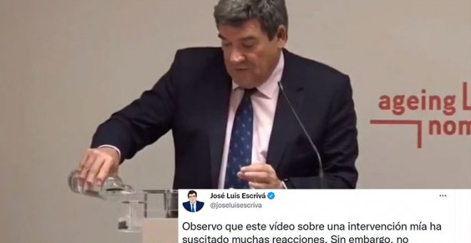 El ministro Escrivá, sobre su cómico despiste con el vaso de agua: "¿Quién diseñó un atril así?"