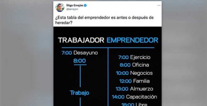 "¿Esta tabla es antes o después de heredar?": la respuesta viral de Errejón a una descripción irrisoria de los emprendedores