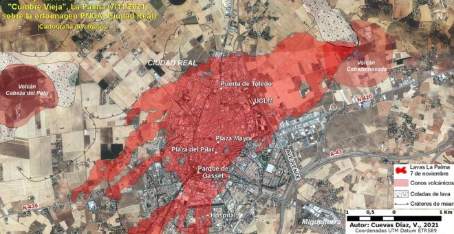 Esto es lo que ocurriría si los volcanes de Ciudad Real tuvieran una erupción similar al de La Palma