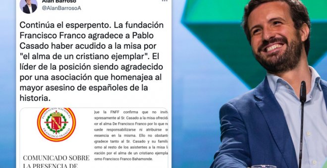 El agradecimiento de la Fundación Franco, el 'Cara al Sol' y otros detalles sobre la "casualidad" de Pablo Casado el 20N