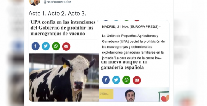 La UPA pide la dimisión de Garzón por su crítica hacia las macrogranjas y le sacan los colores: la patronal pidió en Bruselas que se prohibieran