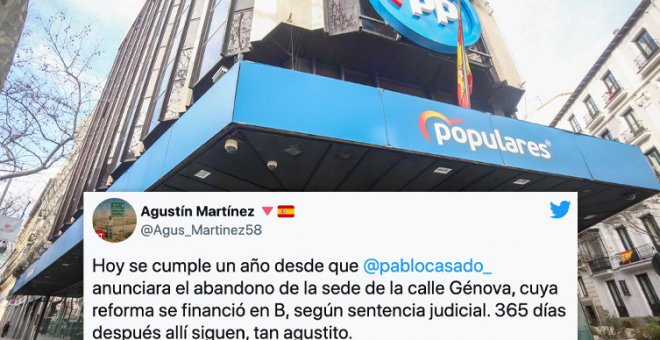 Casado anunció hace justo un año que dejarían la sede de Génova y las redes no olvidan: "Allí siguen, tan a gustito"