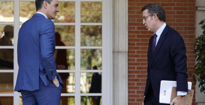El tibio acercamiento entre Sánchez y Feijóo aleja la gran coalición y refuerza la alianza entre el PSOE y Unidas Podemos