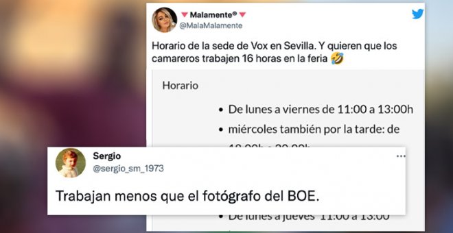 Comprueba el horario de la sede de Vox en Sevilla y se lleva una sorpresa: "Y quieren que los camareros trabajen 16 horas en la Feria"