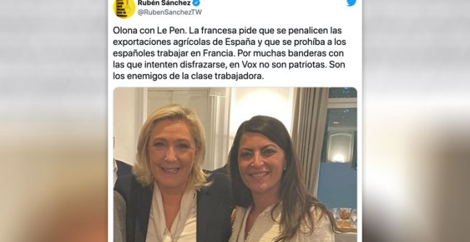 Recuerdan a Olona lo que el programa de Le Pen suponía para España: "Por muchas banderas con las que intenten disfrazarse no son patriotas"
