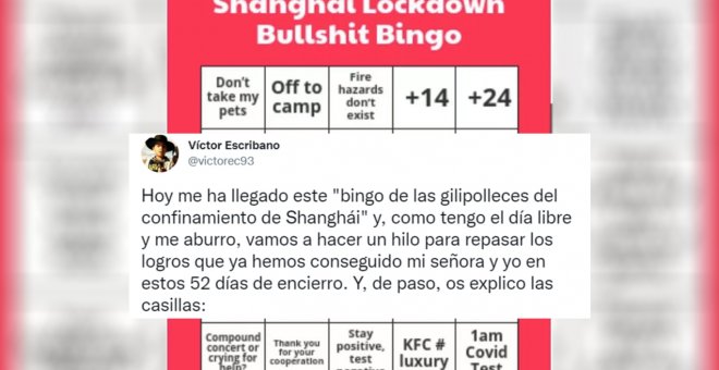 El divertido "bingo de las gilipolleces del confinamiento de Shanghái" de un corresponsal español