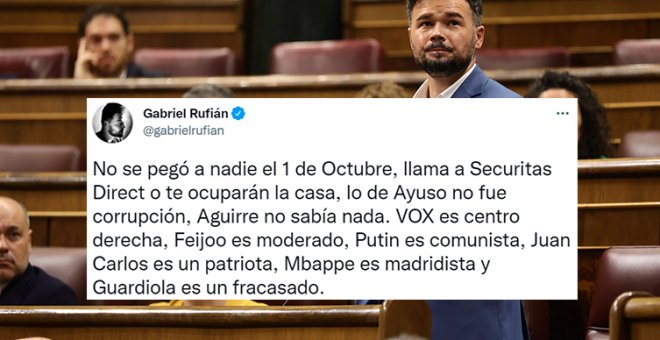 La secuencia de 'verdades' que jamás se esperarían de Gabriel Rufián: "Juan Carlos es un patriota, Mbappé es madridista y Guardiola es un fracasado"