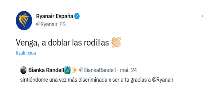 Ryanair la lía en Twitter faltando el respeto a una pasajera