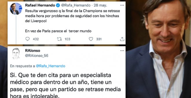 Críticas a la pataleta de Hernando con la final de la Champions: "Vergonzoso es que desde marzo estoy esperando una ecografía del ojo"