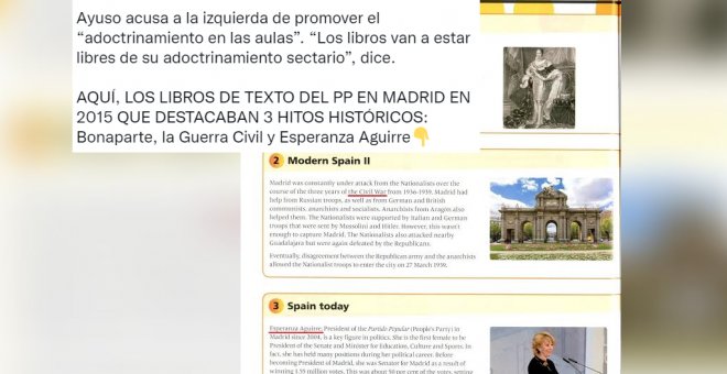 Javier Ruiz responde al "adoctrinamiento en las aulas" que denuncia Ayuso con tres hitos históricos que recalcaban los libros de texto de Madrid