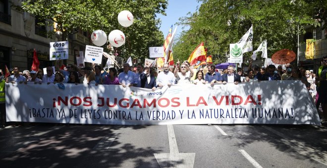 Miles de personas, con la cúpula de Vox y Mayor Oreja entre ellas, marchan en Madrid contra el aborto y celebran el fallo de EEUU