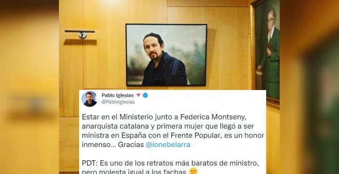 El "honor inmenso" de Pablo Iglesias por su retrato junto al de Federica Montseny: "Es uno de los más baratos, pero molesta igual a los fachas"