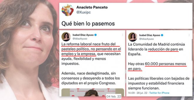 Ayuso vuelve a felicitarse por la bajada del paro y le llueven las respuestas: "Hay que tener cara para adjudicarte el mérito"